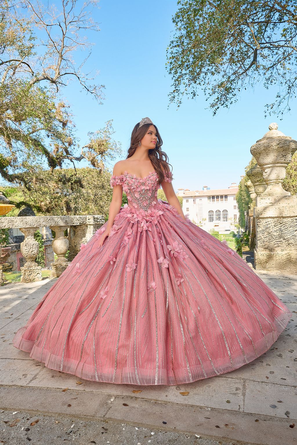 Amarra 54226 Long Ball Gown 3D Floral Detachable Bow Quinceanera Dress