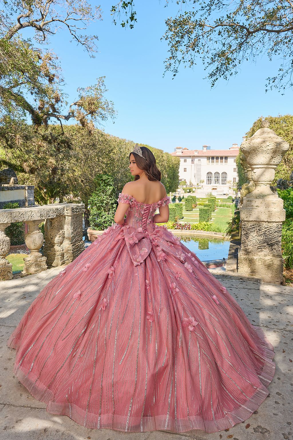 Amarra 54226 Long Ball Gown 3D Floral Detachable Bow Quinceanera Dress