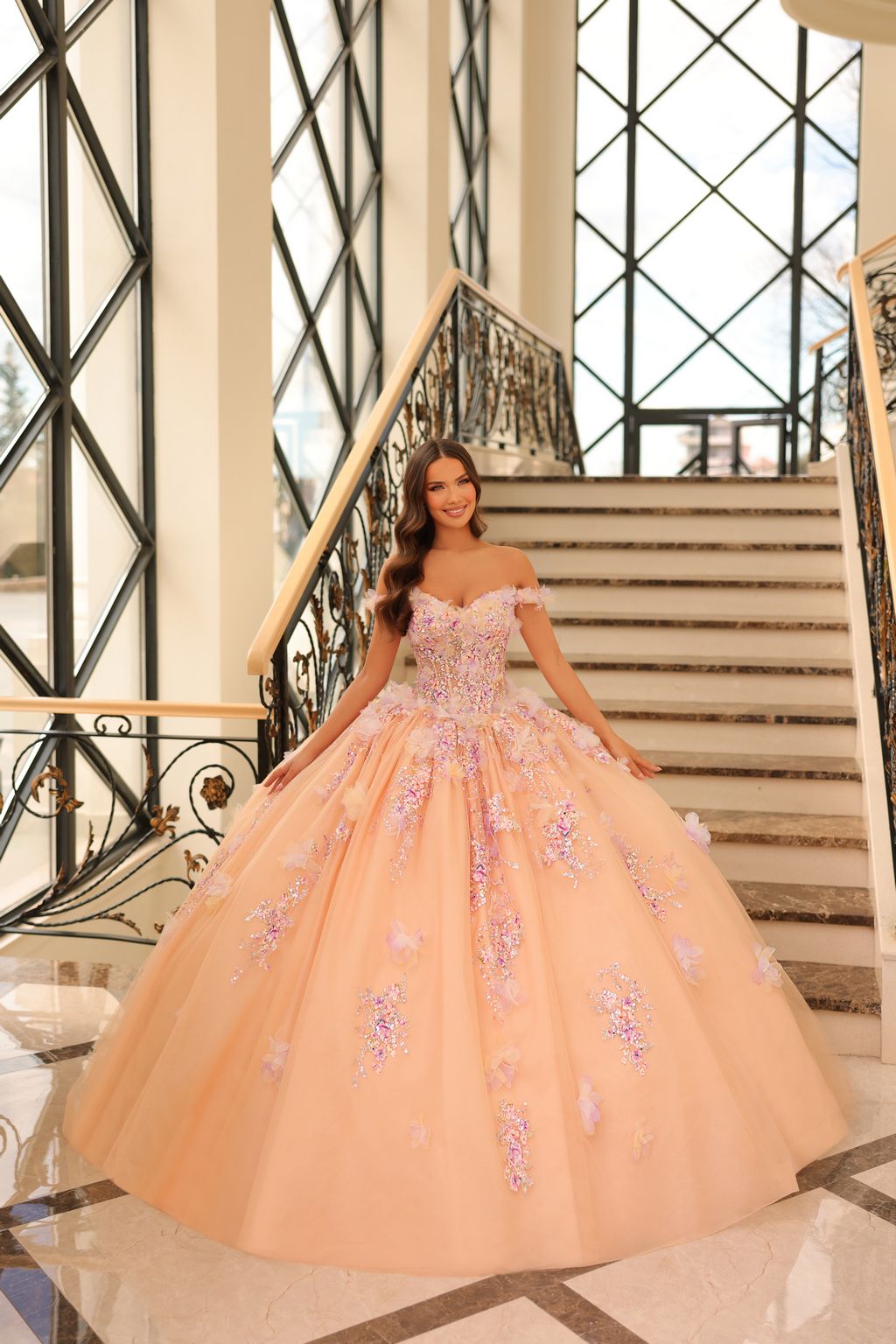 Amarra 54228 Long 3D Floral Applique Ball Gown Quinceanera Dress