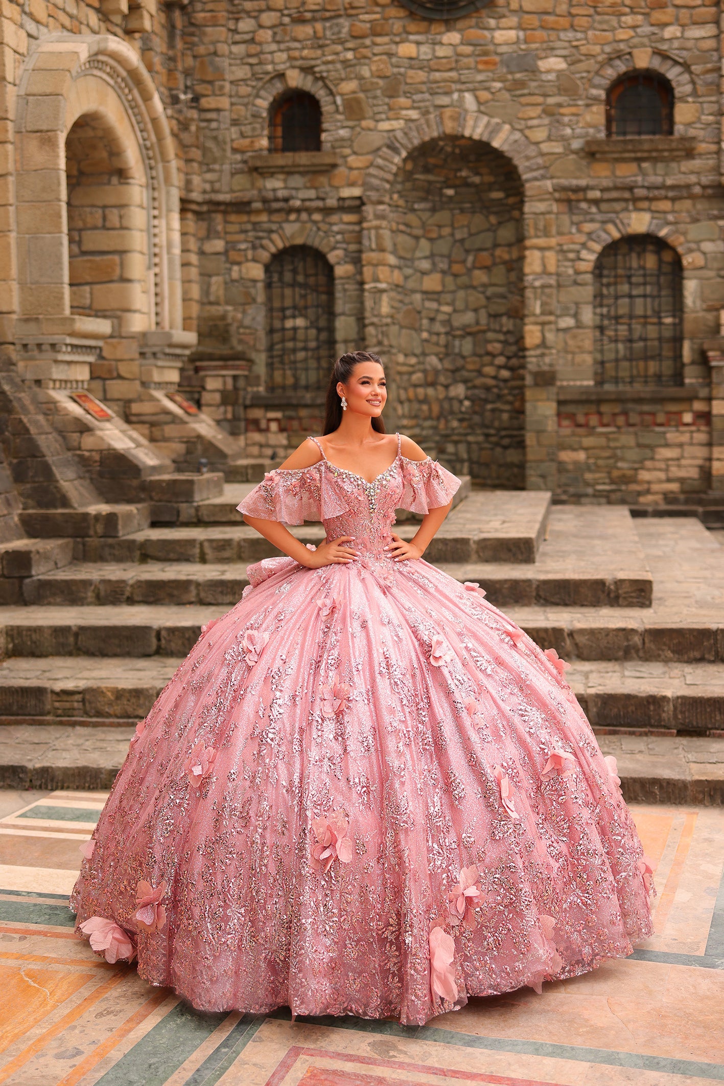 Quinceanera Dresses Long Glitter Ball Gown Quinceanera Dress Rose Gold
