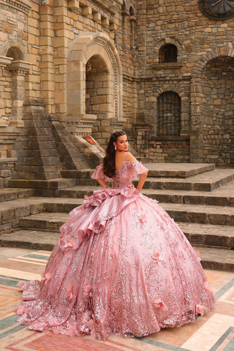 Quinceanera Dresses Long Glitter Ball Gown Quinceanera Dress Rose Gold