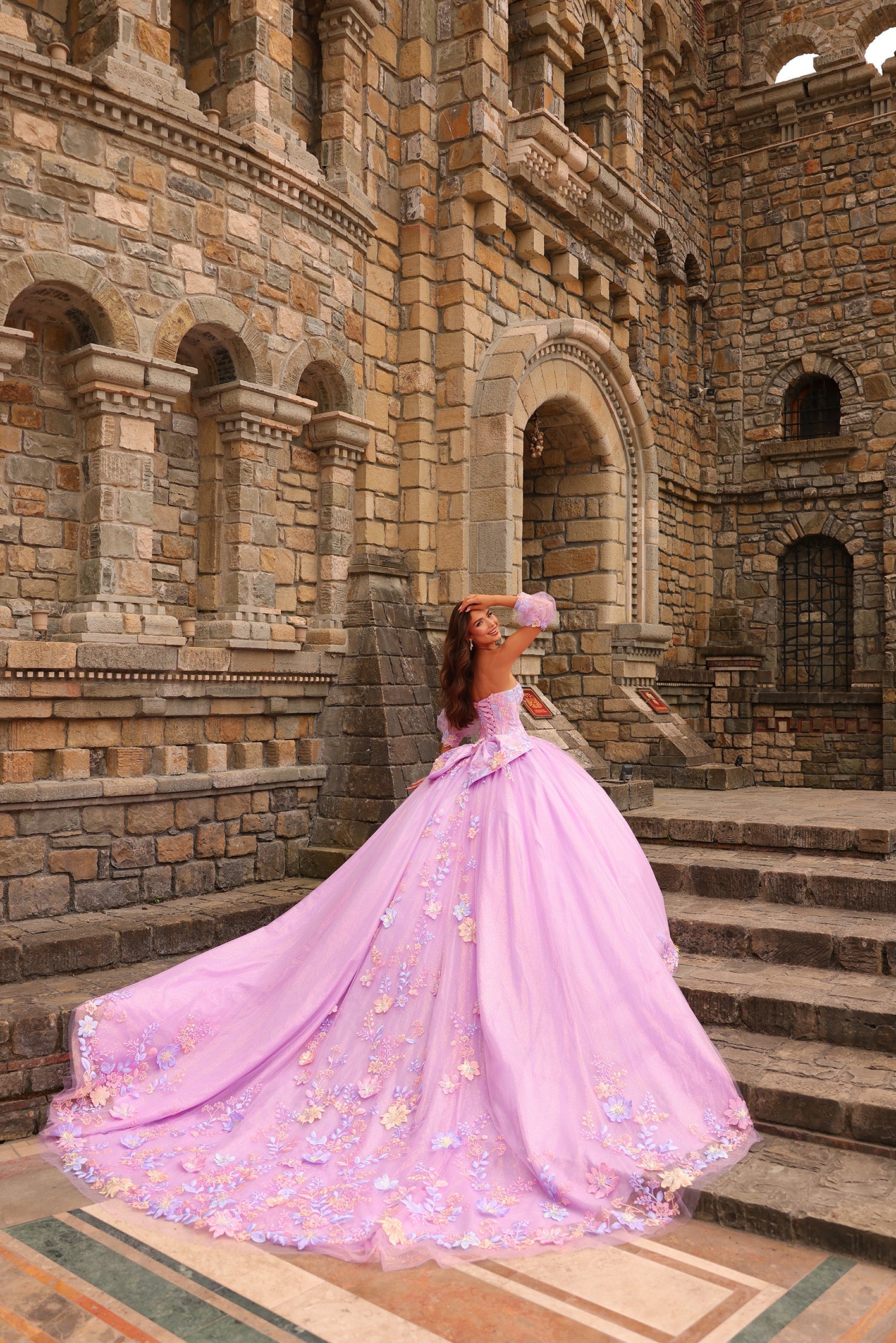Pink Sweetheart Floor-Length Tulle Quinceañera Ball Gown with Embroidered Appliques Amarra 54234