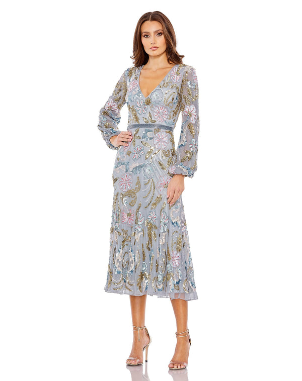 Long Sleeve Sequin Cocktail Midi Dress Sequin Cocktail Midi Long Sleeve Mac Duggal 5423