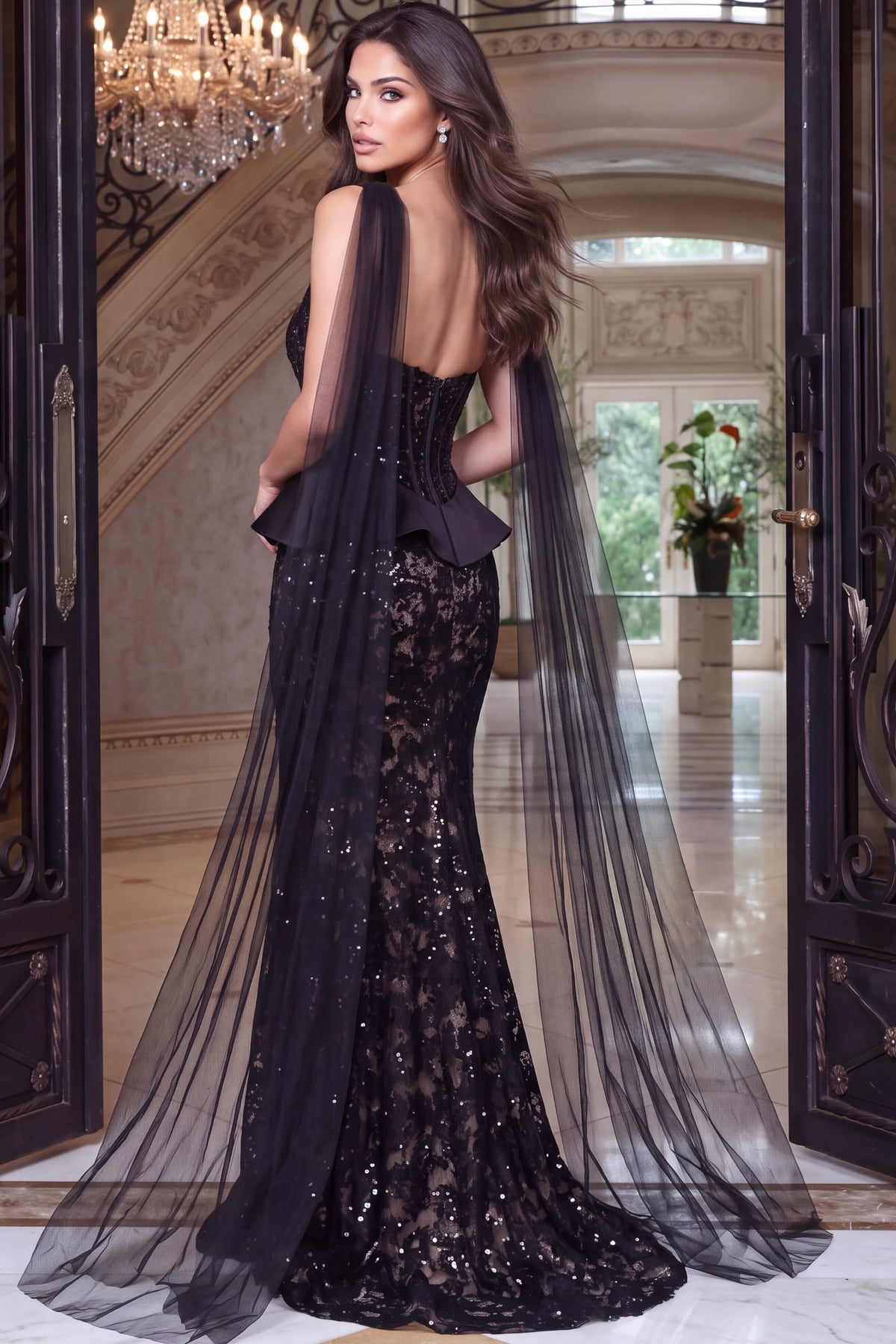 Strapless Curved Neck Floor-Length Lace Formal Mermaid Jovani 54243