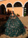 Quinceniera Dresses Beaded Long Lace Ball Gown Quinceanera Dress Emerald/Gold