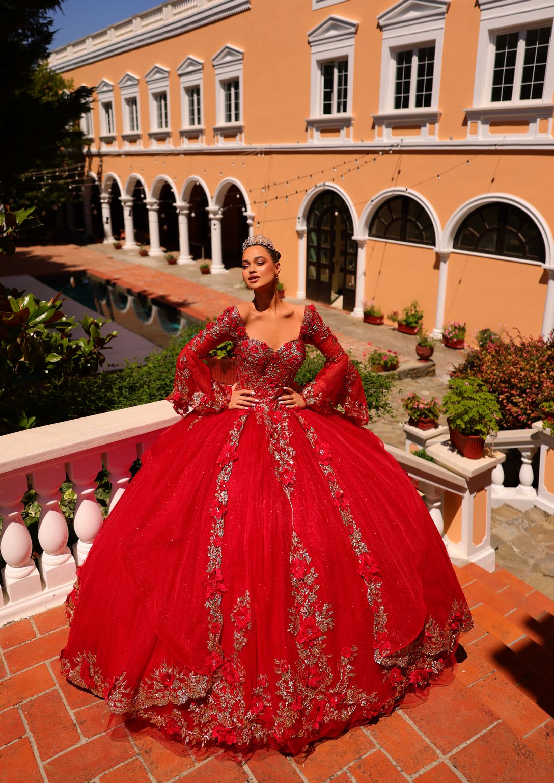 Red Amarra 54263 Glitter Long Ball Gown Quinceanera Dress for $1378.0