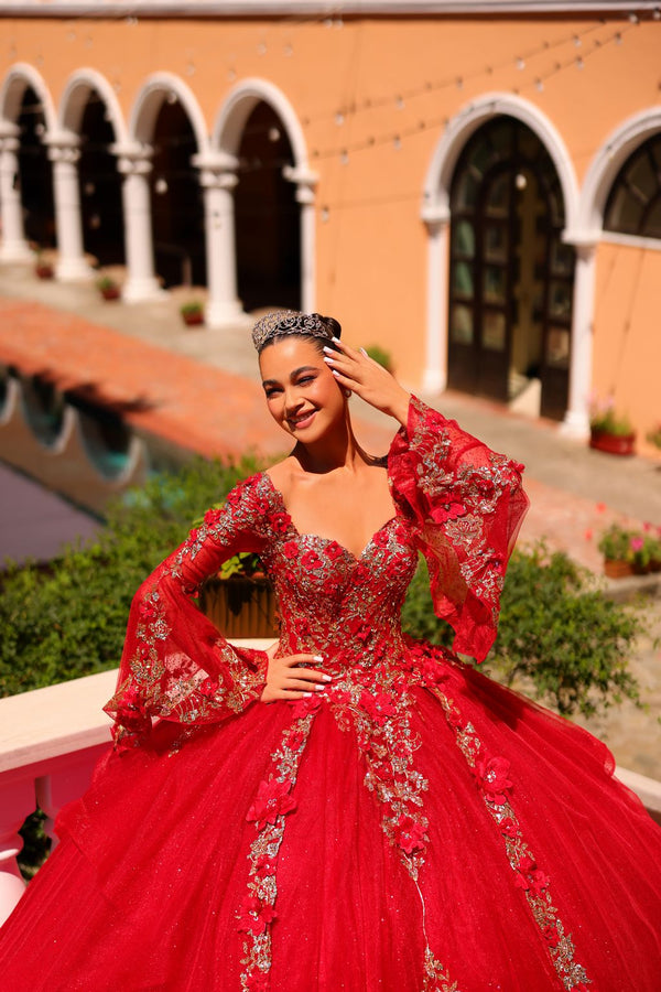 Quinceniera Dresses Long Bell Ruffle Ball Gown Quinceanera Dress Red