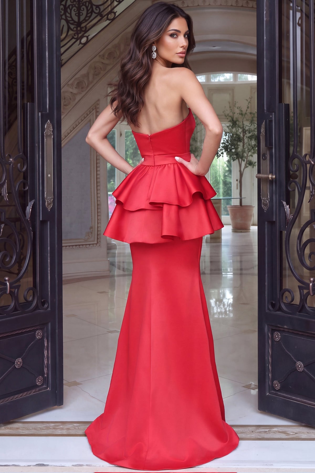 Strapless Curved Neck Floor-Length Satin Occasion Mermaid Jovani 54275