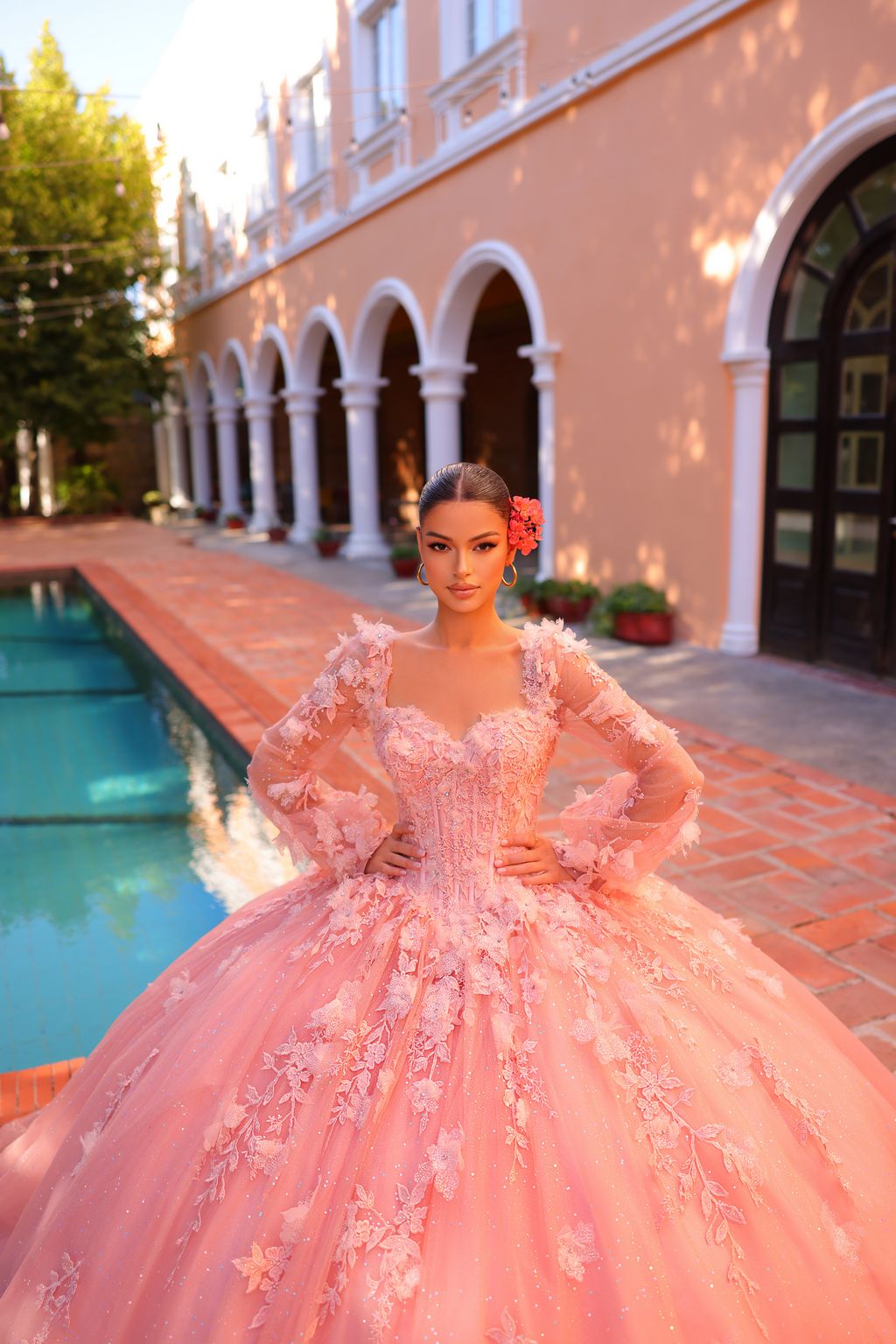 Quinceniera Dresses Long Ball Gown Glitter Quinceanera Dress Blush