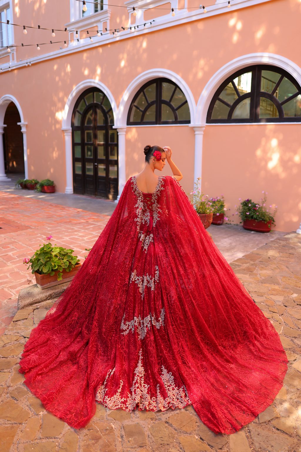 Quinceniera Dresses Long Sweet 16 Ball Gown Detachable Cape Quinceanera Dress Wine/Gold