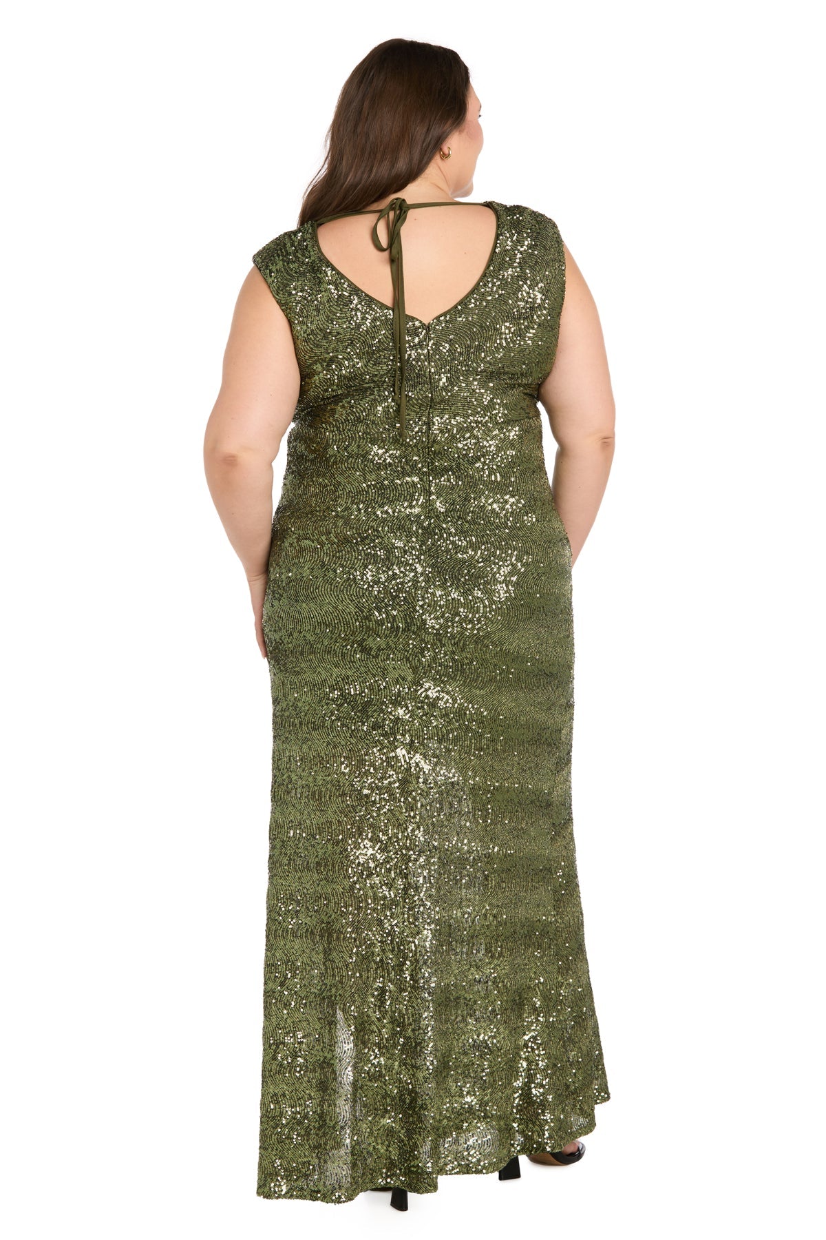 Moss R&M Richards 5429W Cowl Neck Floor-Length Sequin Evening Slit Dress