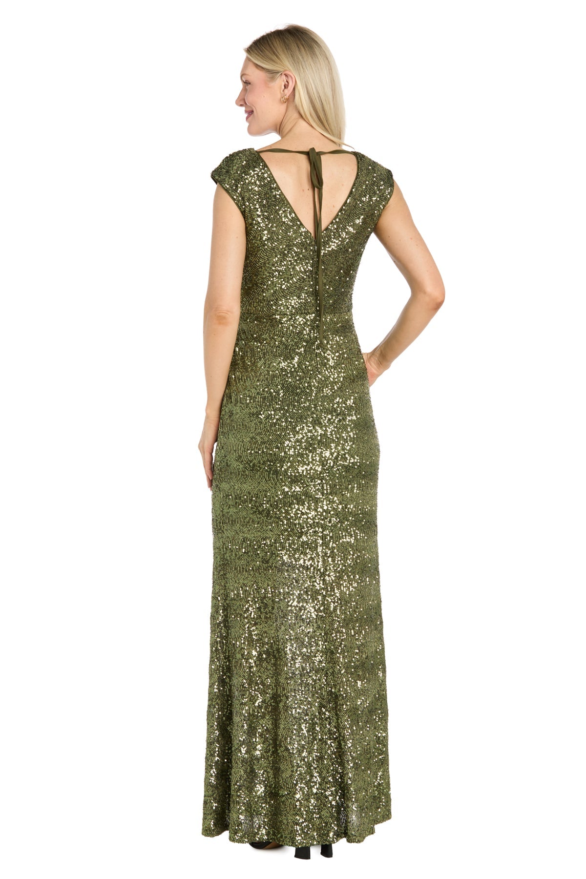 Moss R&M Richards 5429 Cowl Neck Floor-Length Sequin Formal Dress Slit