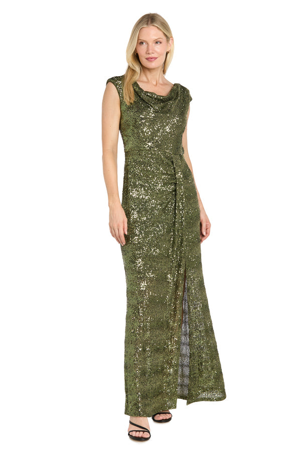 R&M Richards 5429 Cowl Neck Floor-Length Sequin Formal Dress Slit