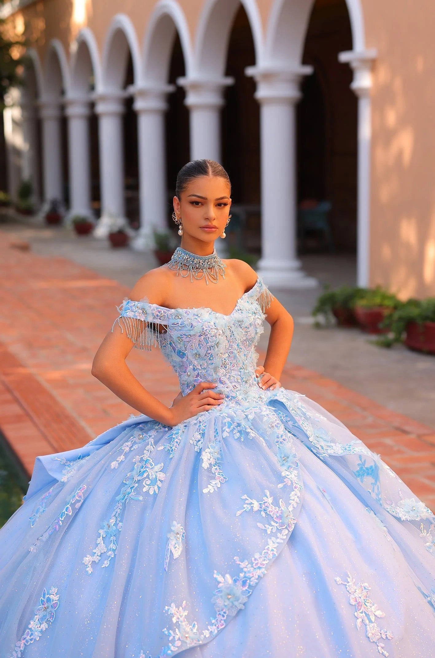 Amarra 54305 Long Ball Gown Sweet 16 Detachable Bow Quinceanera Dress - Light Blue / 24 Amarra 54305 Long Ball Gown Sweet 16 Detachable Bow Quinceanera Dress - Light Blue / 24