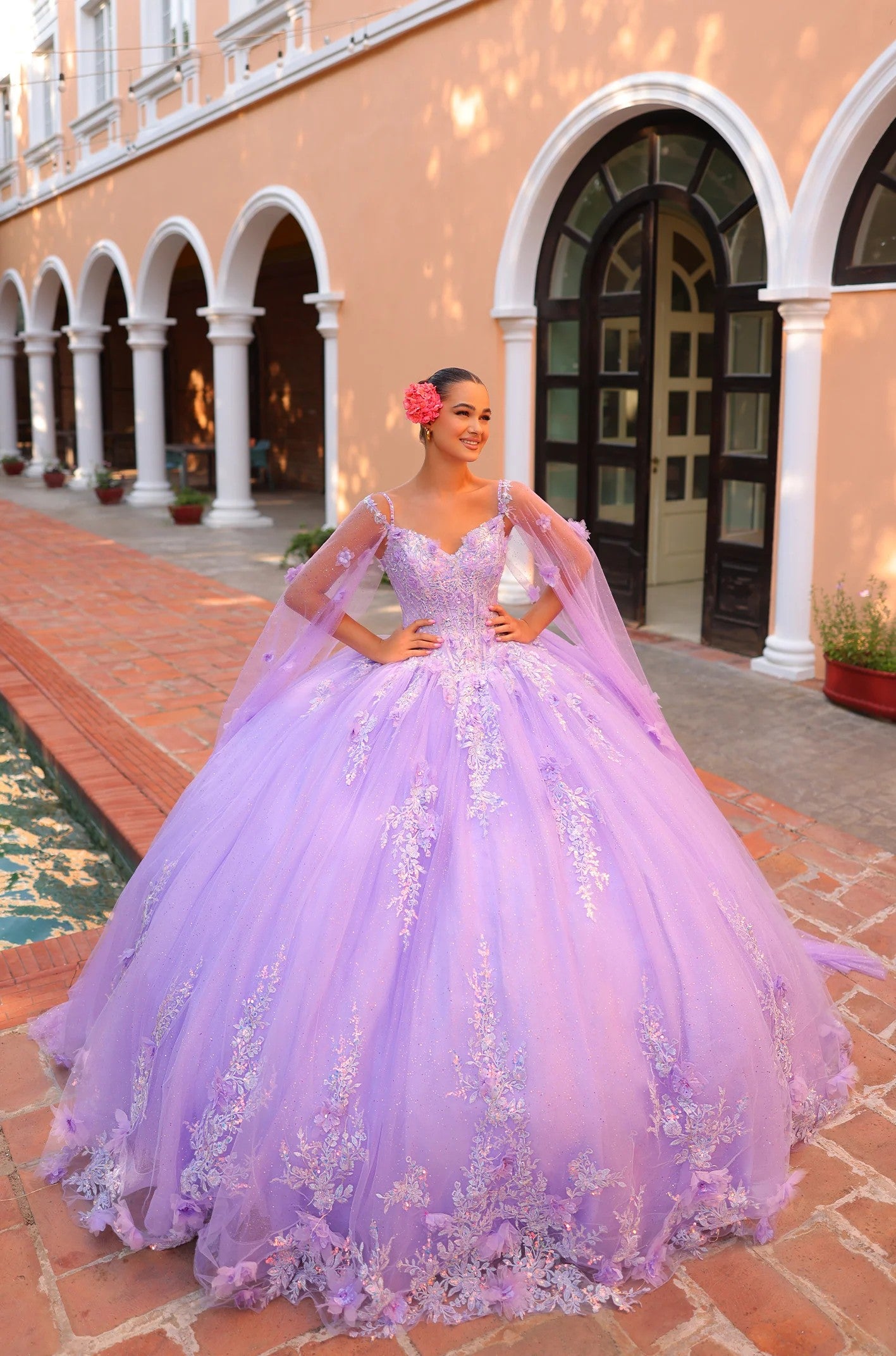 Quinceniera Dresses Floral 3D Long Ball Gown Quinceanera Dress Lilac