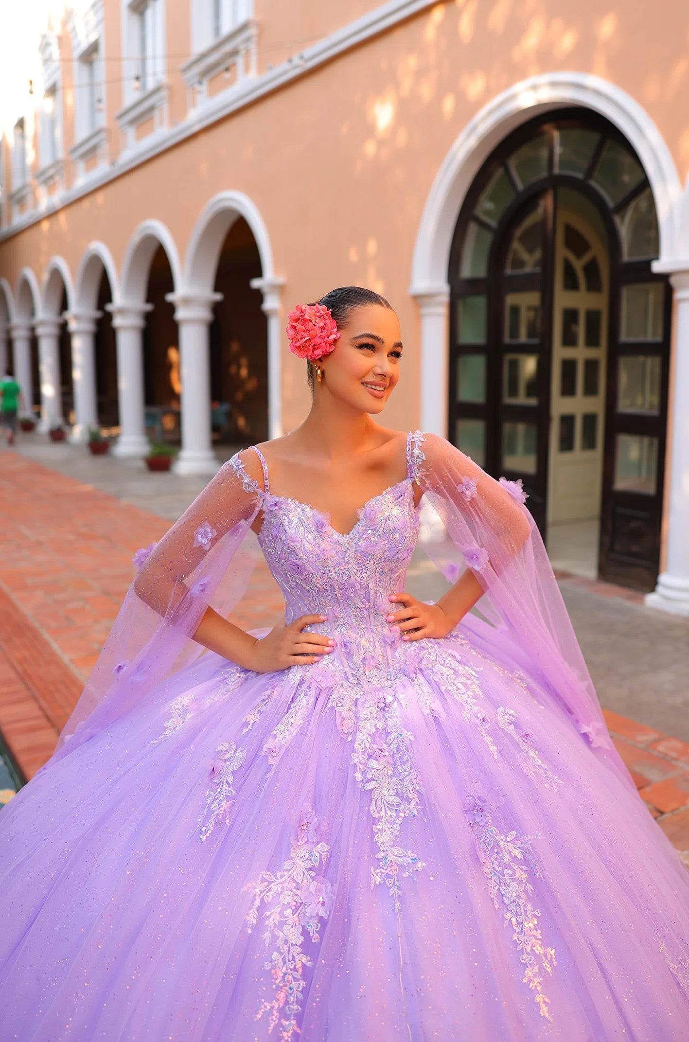 Quinceniera Dresses Floral 3D Long Ball Gown Quinceanera Dress Lilac