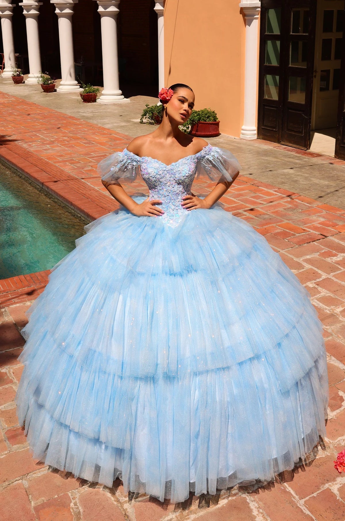 Quinceniera Dresses Glitter Ball Gown Sweet 16 Long Quinceanera Dress Light Blue