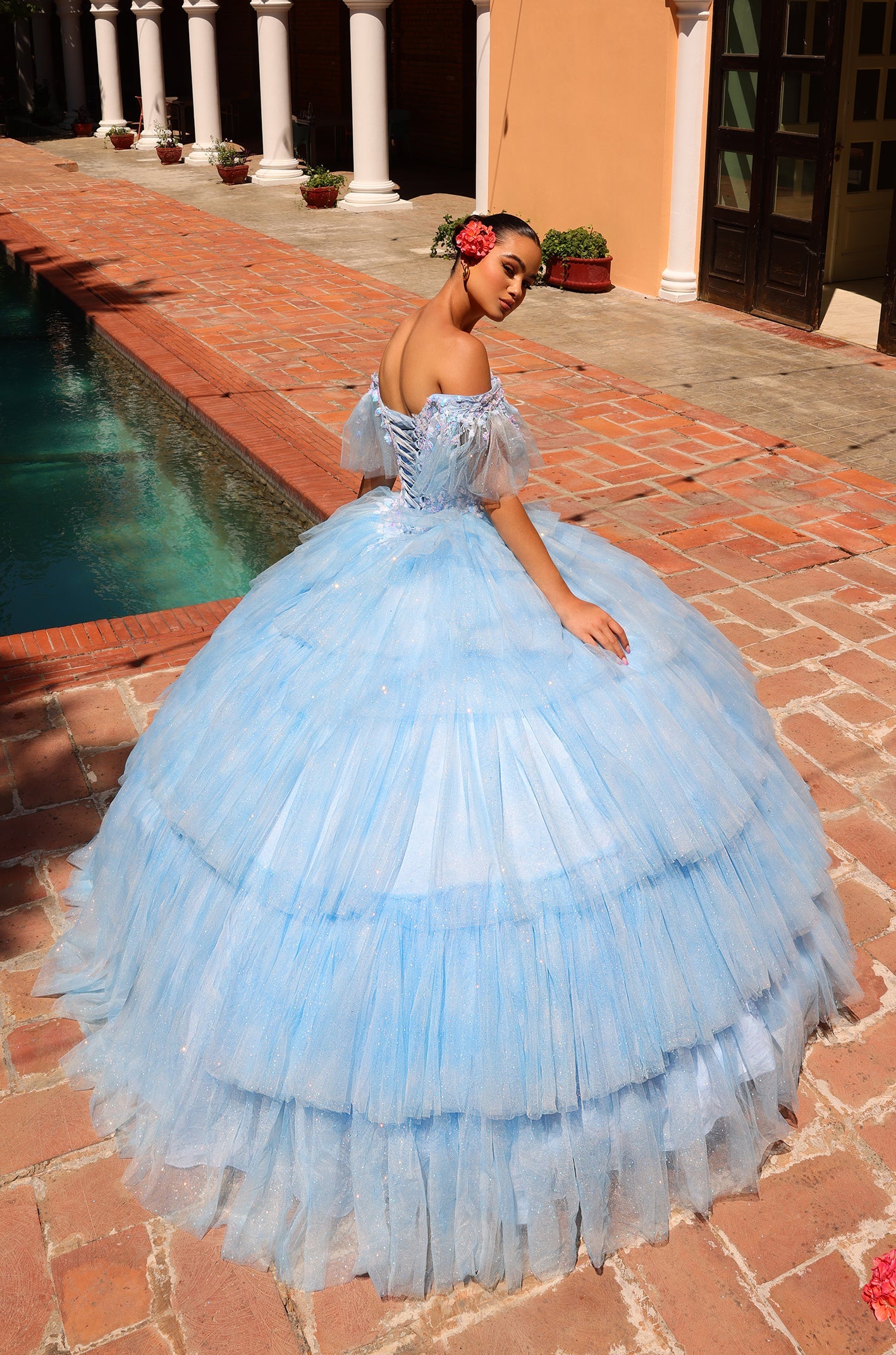 Quinceniera Dresses Glitter Ball Gown Sweet 16 Long Quinceanera Dress Light Blue