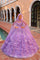 Quinceniera Dresses Ball Gown Long 3D Floral Applique Detachable Cape Quinceanera Dress Lilac