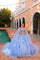 Quinceniera Dresses Floral Sequin Applique Long Ball Gown Cape Quinceanera Dress Bahama Blue/Multi