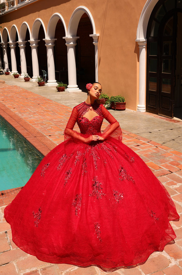 Quinceniera Dresses Long Lace Beaded A Line Ball Gown Quinceanera Dress Red
