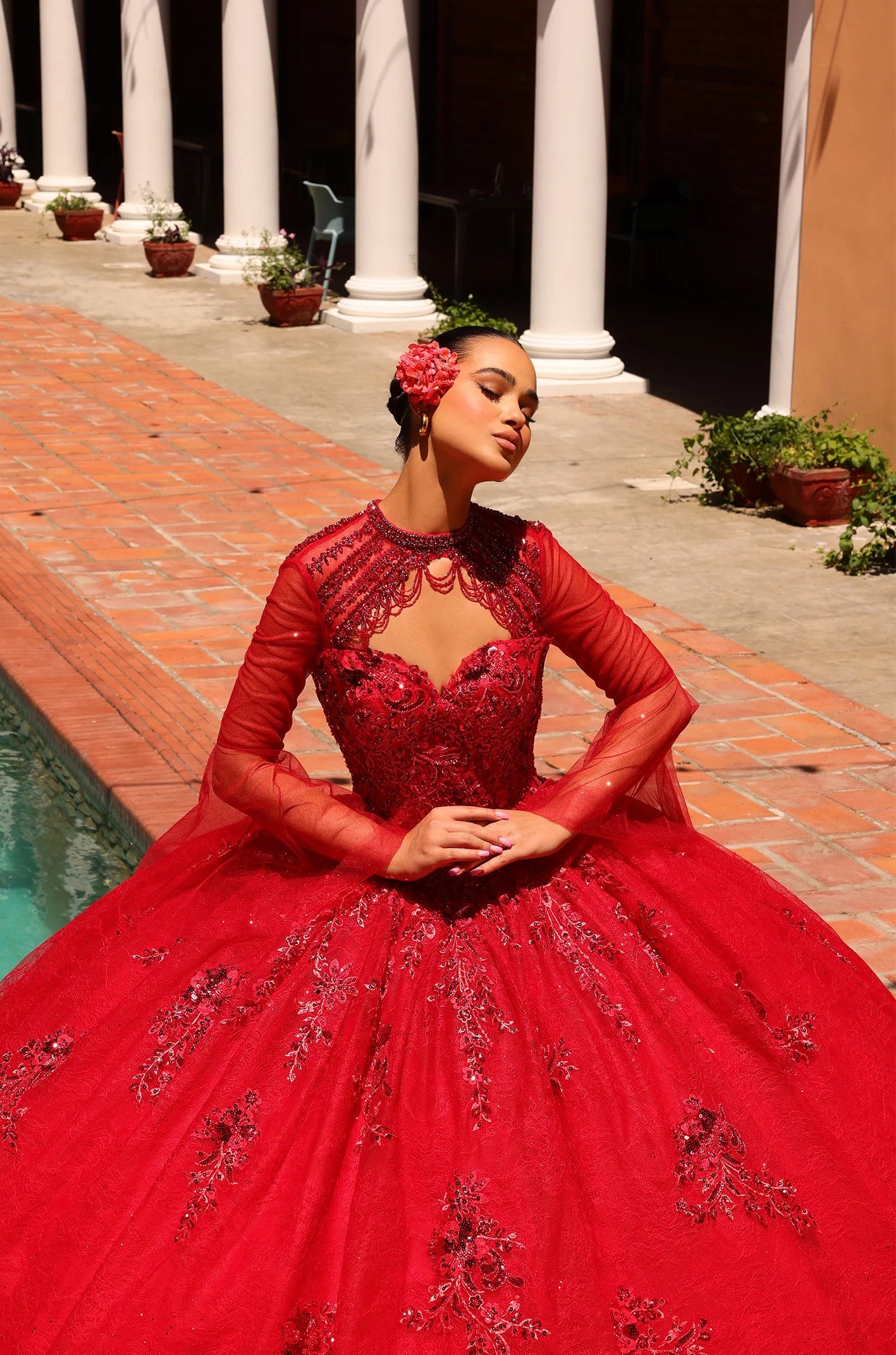 Quinceniera Dresses Long Lace Beaded A Line Ball Gown Quinceanera Dress Red
