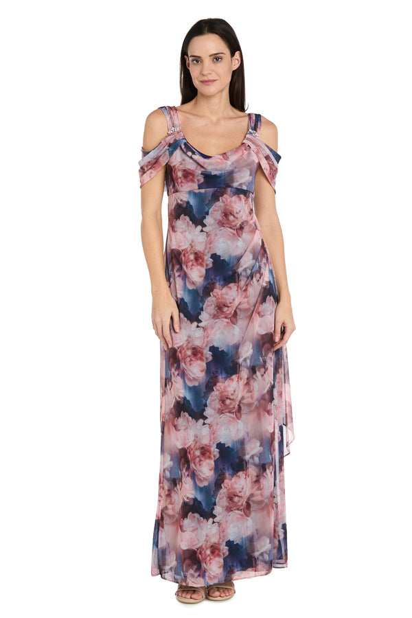 Cold-Shoulder Floor-Length Chiffon Formal Sheath Column R&M Richards 5438