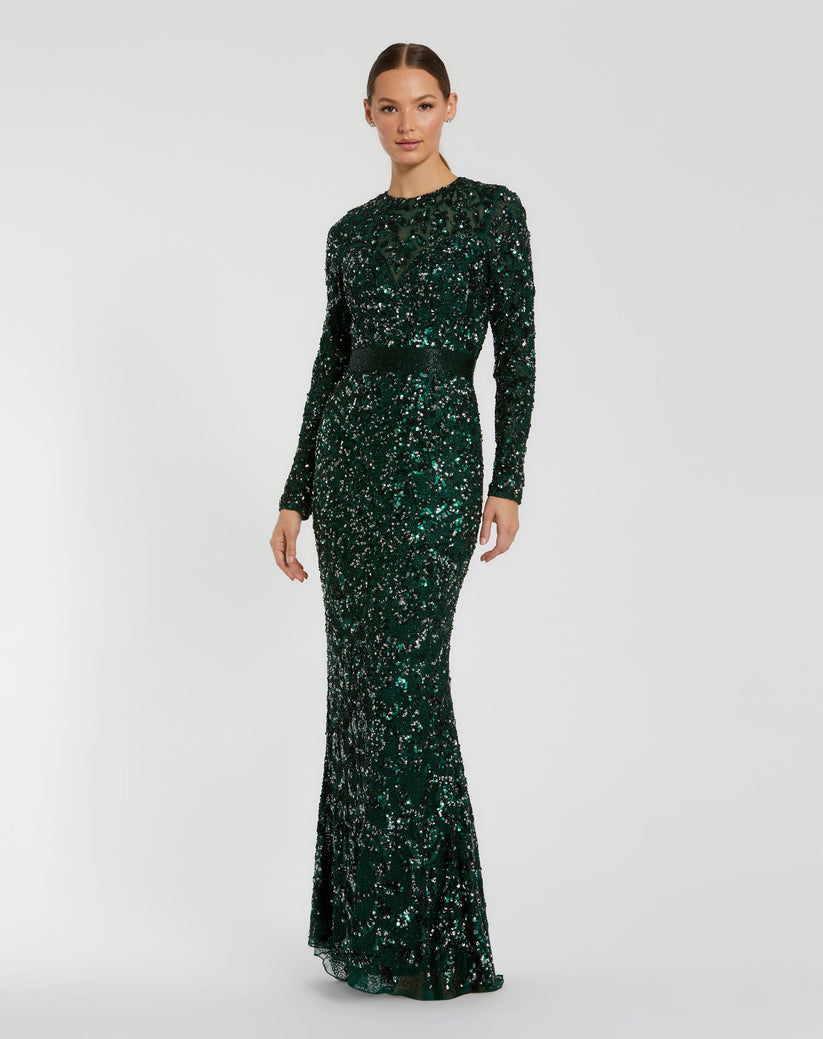 Mac Duggal 5453 Long Sleeve Beaded Formal Evening Dress