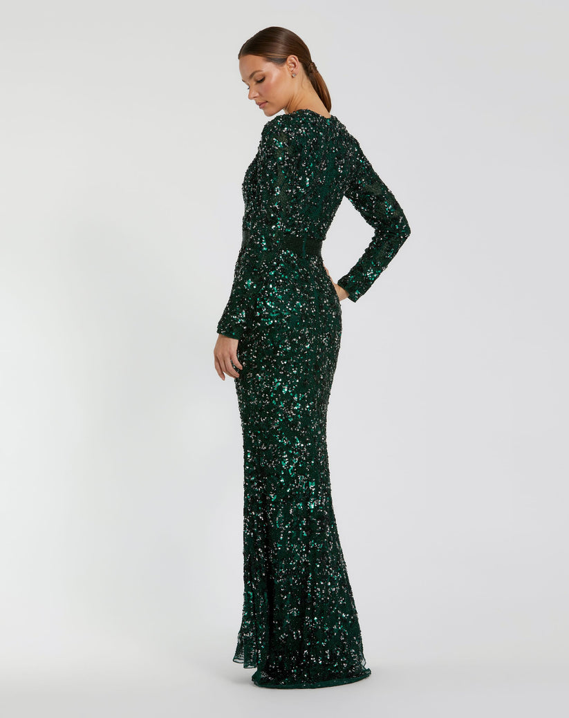 Mac Duggal 5453 Long Sleeve Beaded Formal Evening Dress