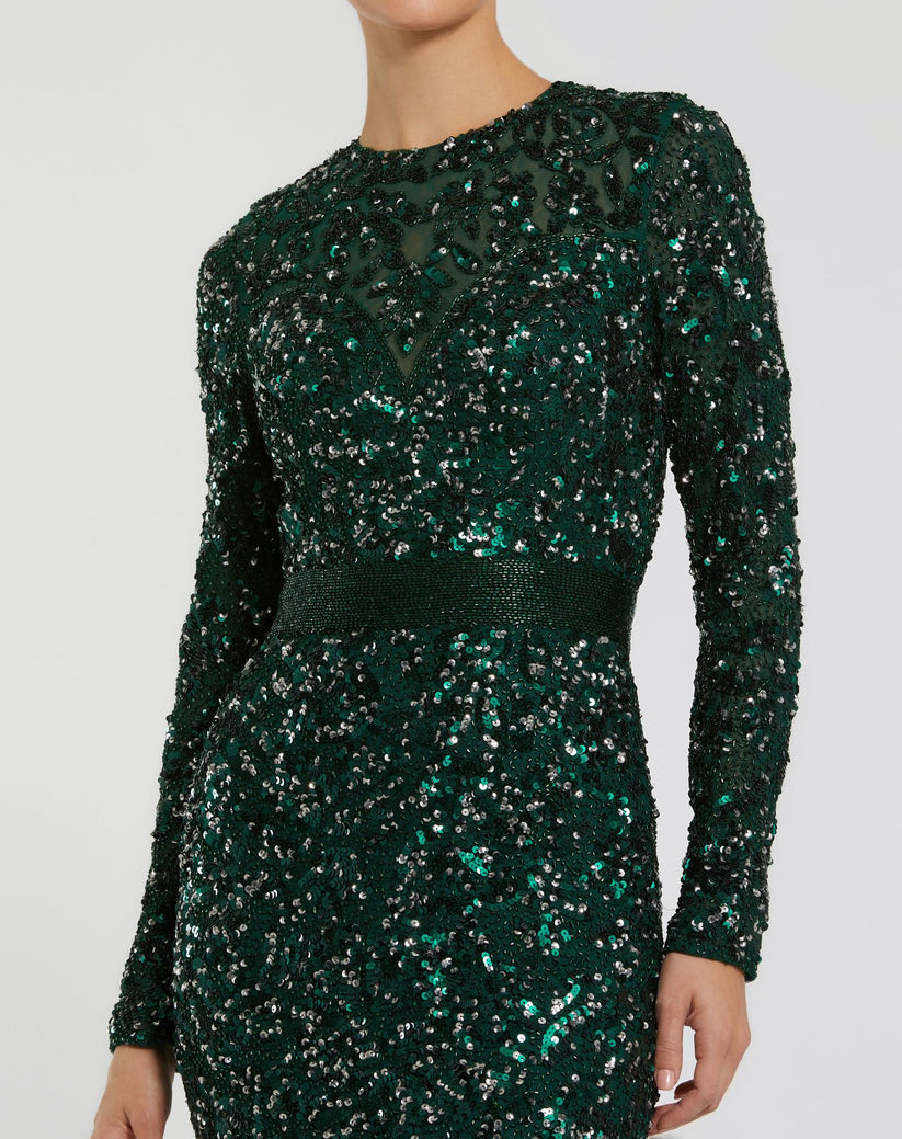 Mac Duggal 5453 Long Sleeve Beaded Formal Evening Dress