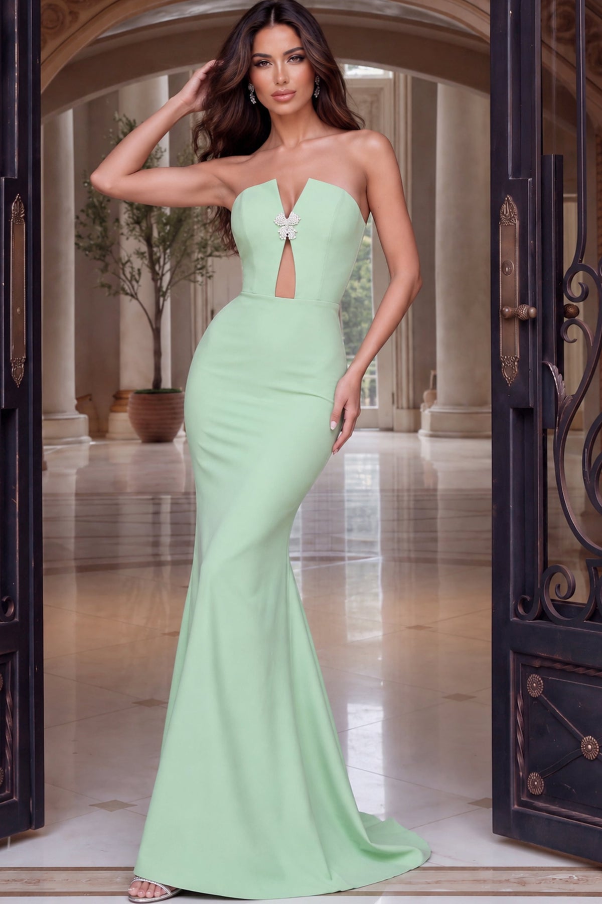 Strapless Curved Neck Floor-Length Scuba Occasion Mermaid Jovani 54646