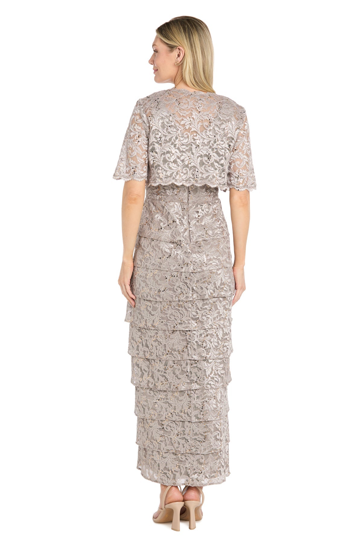 Champagne R&M Richards 5465 Scoop-Neck Floor-Length Lace Mother of the Bride Sequined Gown