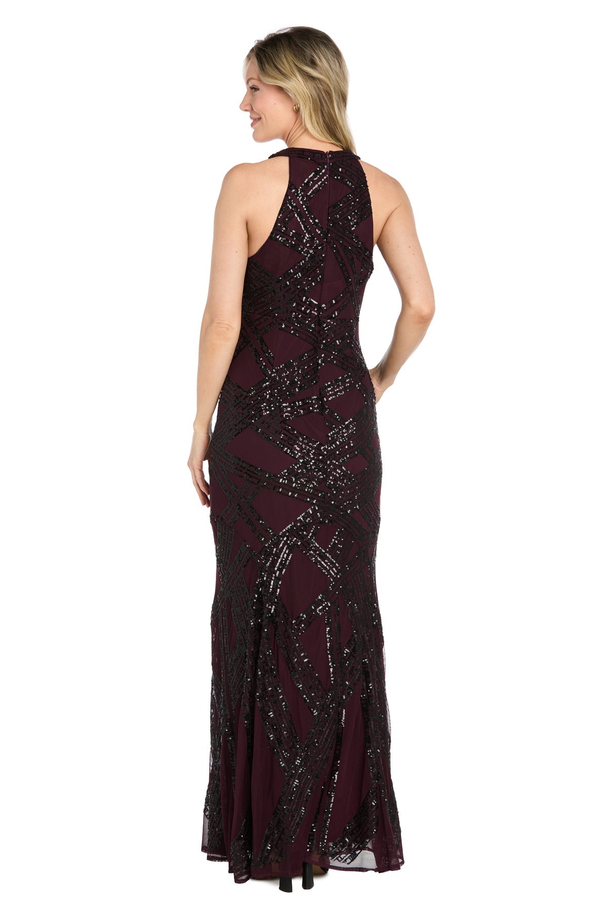 Black R&M Richards 5481 V-Neck Floor-Length Sequin Formal Sleeveless Gown