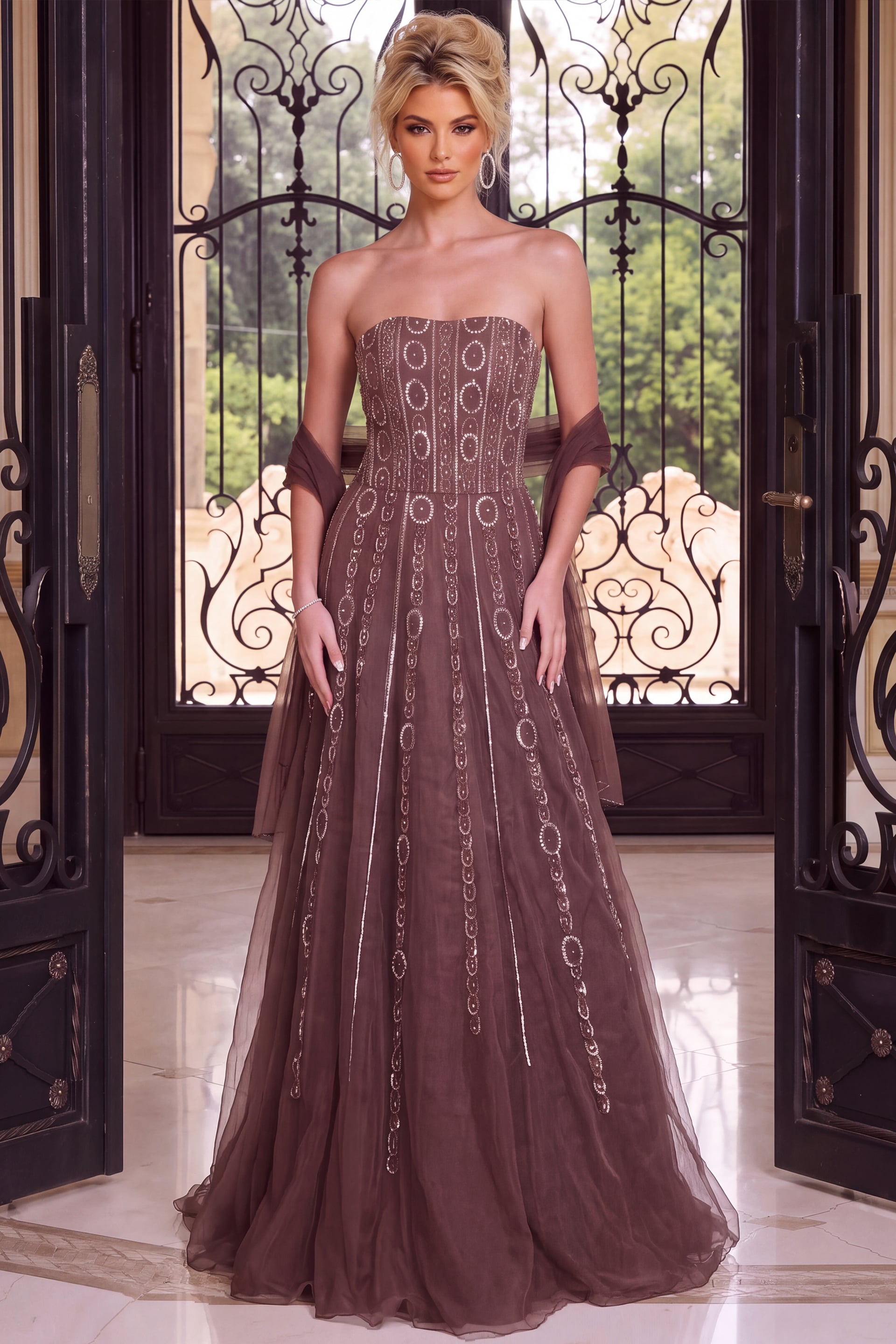 Strapless Straight Neck Floor-Length Tulle Prom A-Line Jovani 54895