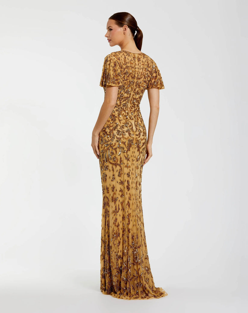Mother of the Bride Dresses Formal Long Beaded Mother of the Bride Dress Nude Gold