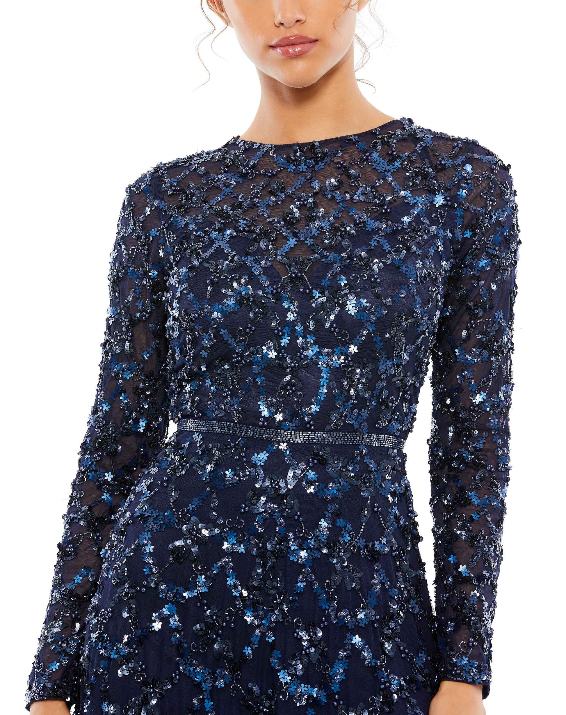 Mac Duggal A5496 Long Sleeve Formal Beaded Prom Gown