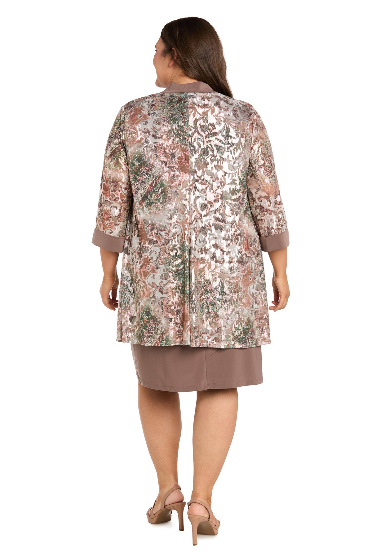 Mushroom R&M Richards 5496W Scoop-Neck Knee-Length Jersey Cocktail Metallic Dress