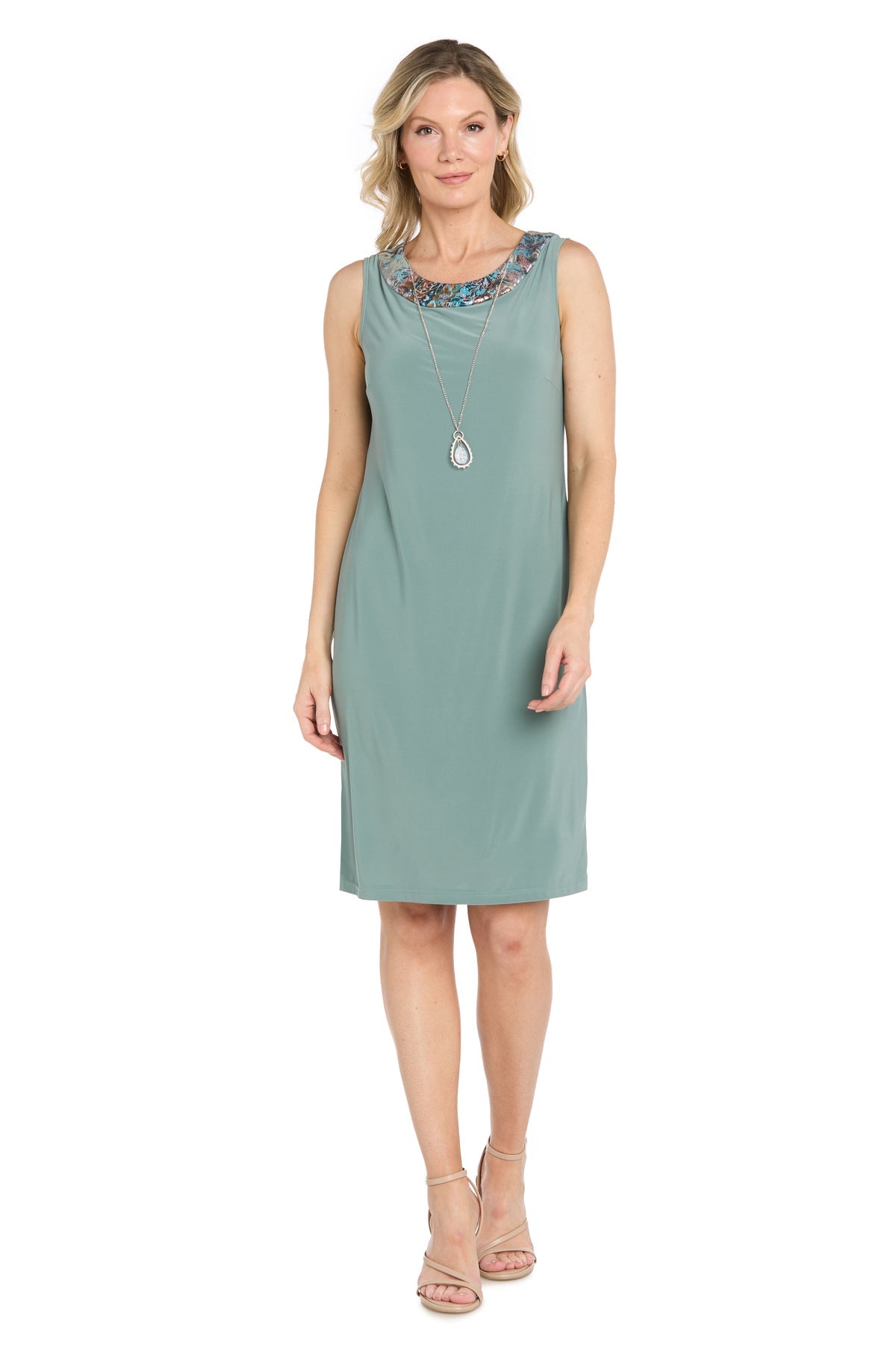 Slate R&M Richards 5496 Scoop-Neck Knee-Length Jersey Cocktail Dress Metallic Jacket
