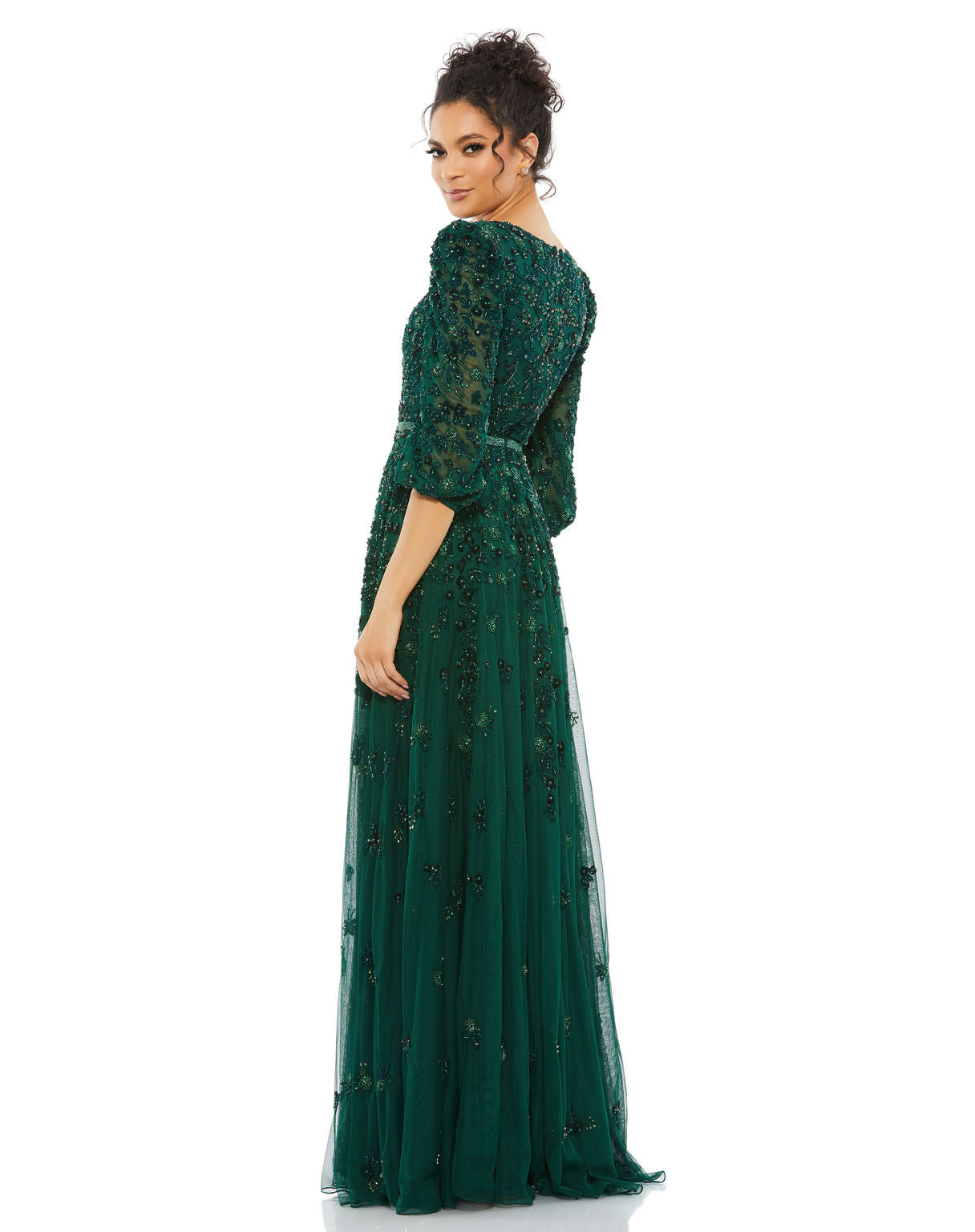 Mac Duggal Style 6183 Floral Embellished Long Sleeve Gown Dress