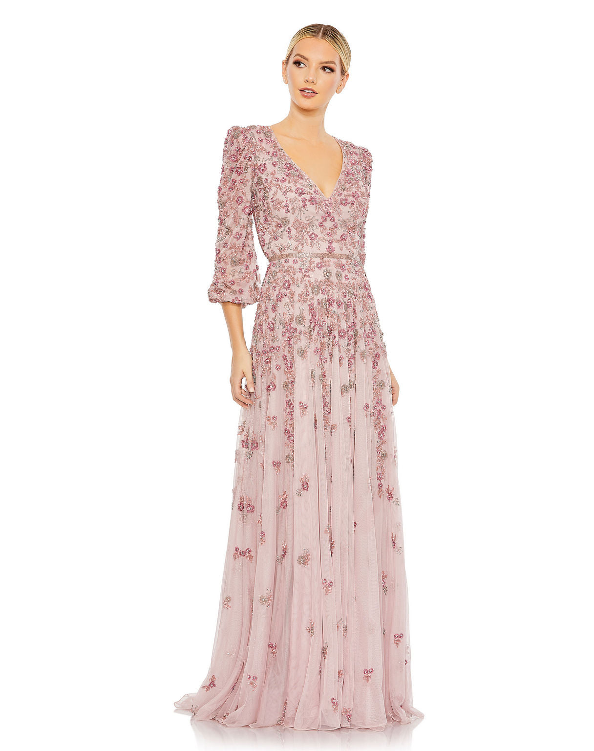 Formal Dresses Floral Beaded Formal Prom Long Dress Rose