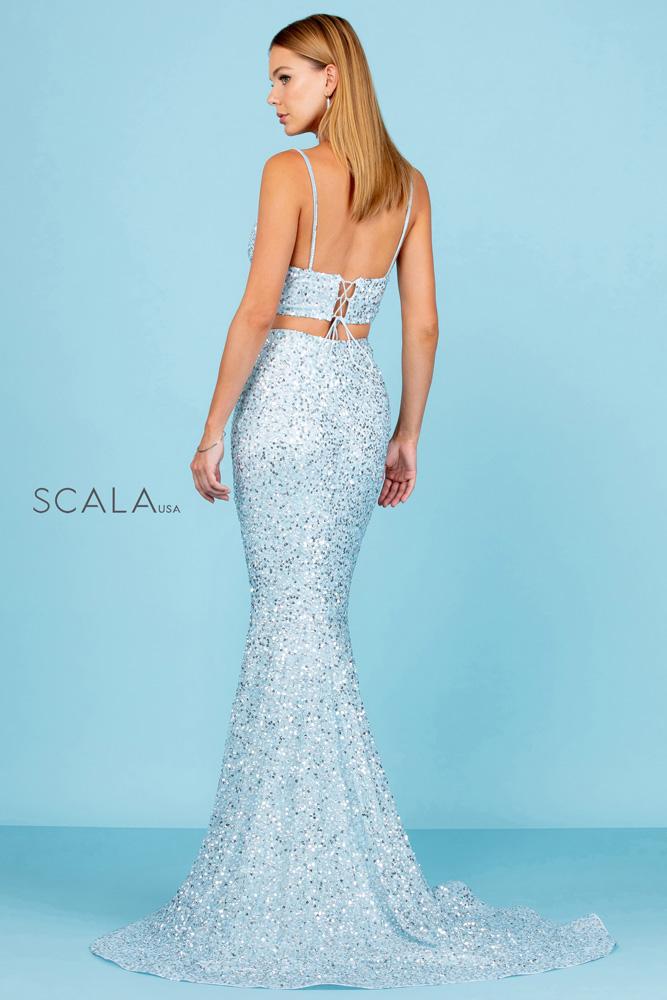 V-Neck Floor-Length Sequin Prom Dress Mermaid Scala 60283