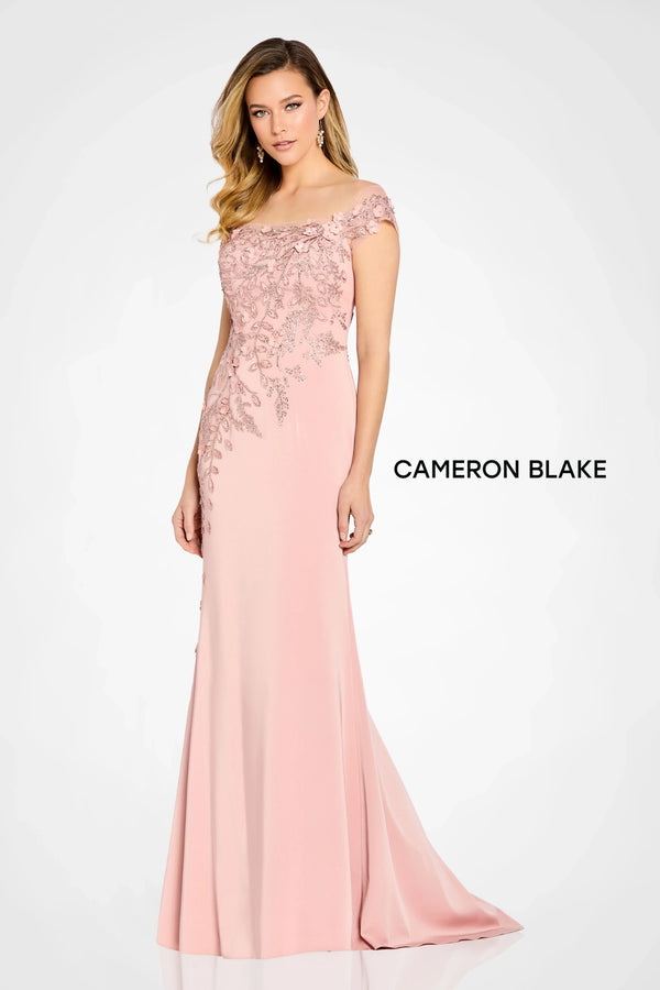 Cameron Blake CB102 Beaded Long Formal 3D Floral Applique Evening Gown