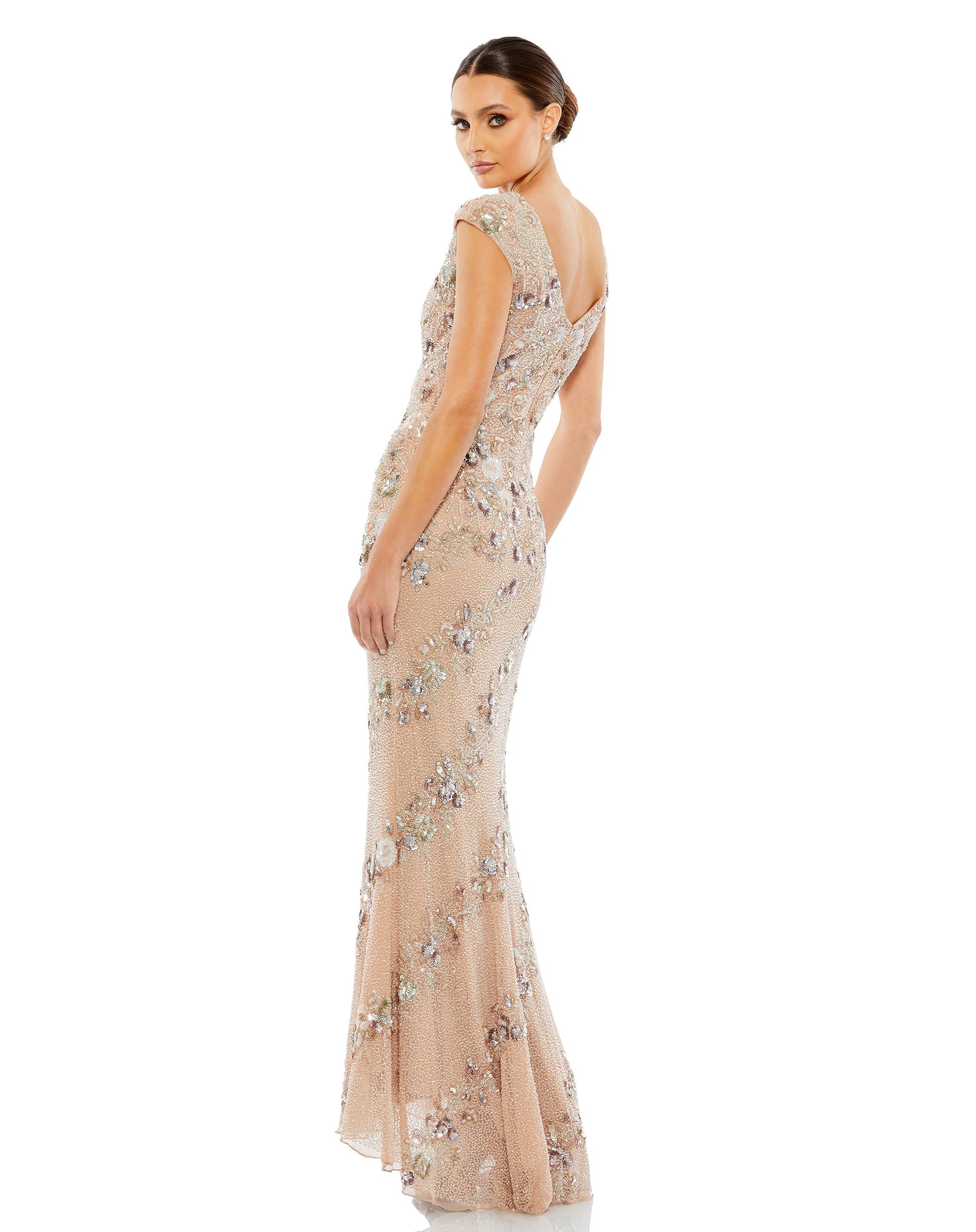 Nude Silver 10 Mac Duggal 5500 Long Cap Sleeve Fitted Formal Dress Sale