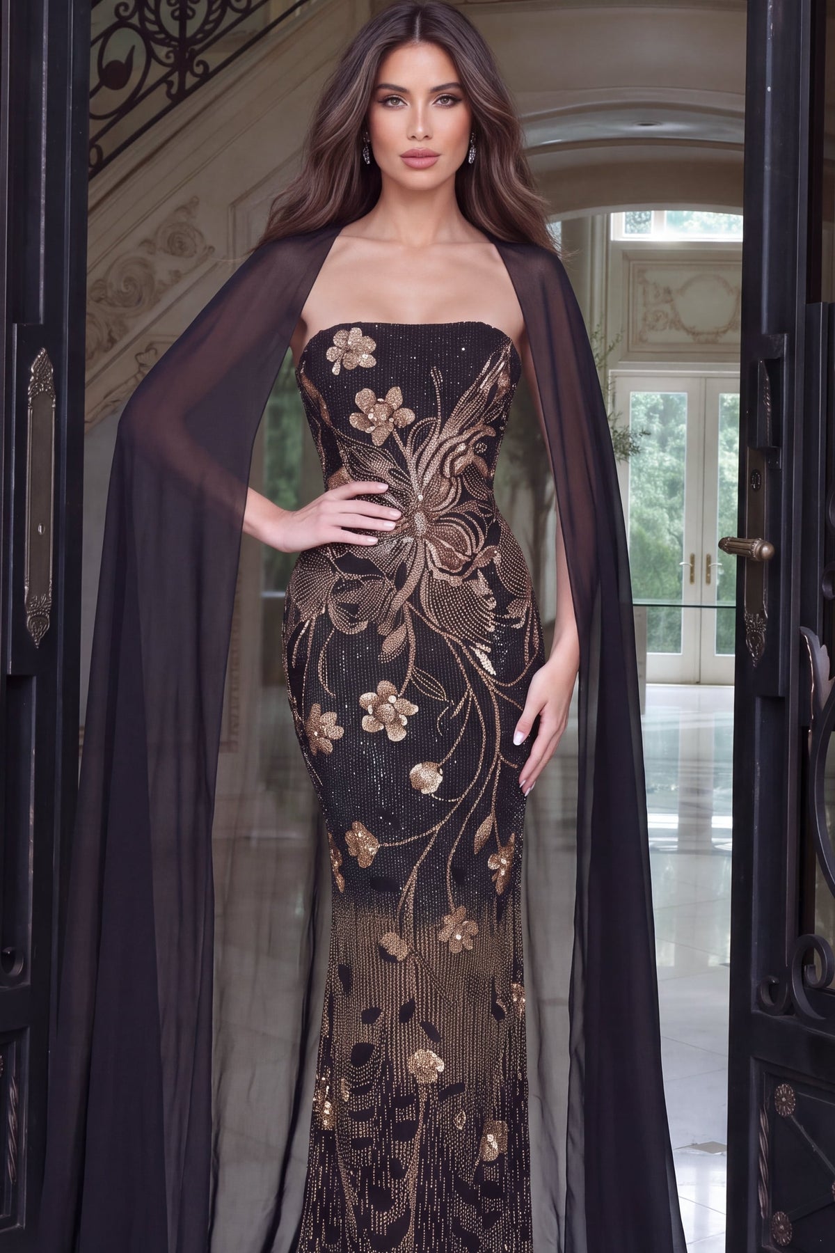 Strapless Curved Neck Floor-Length Sequin Occasion Mermaid Jovani 55052
