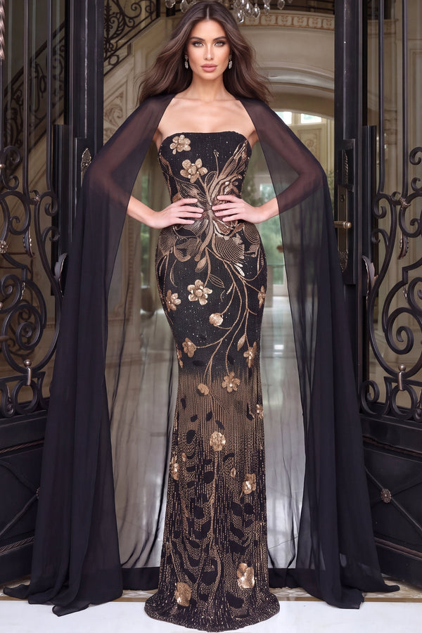 Strapless Curved Neck Floor-Length Sequin Formal Mermaid Jovani 55052