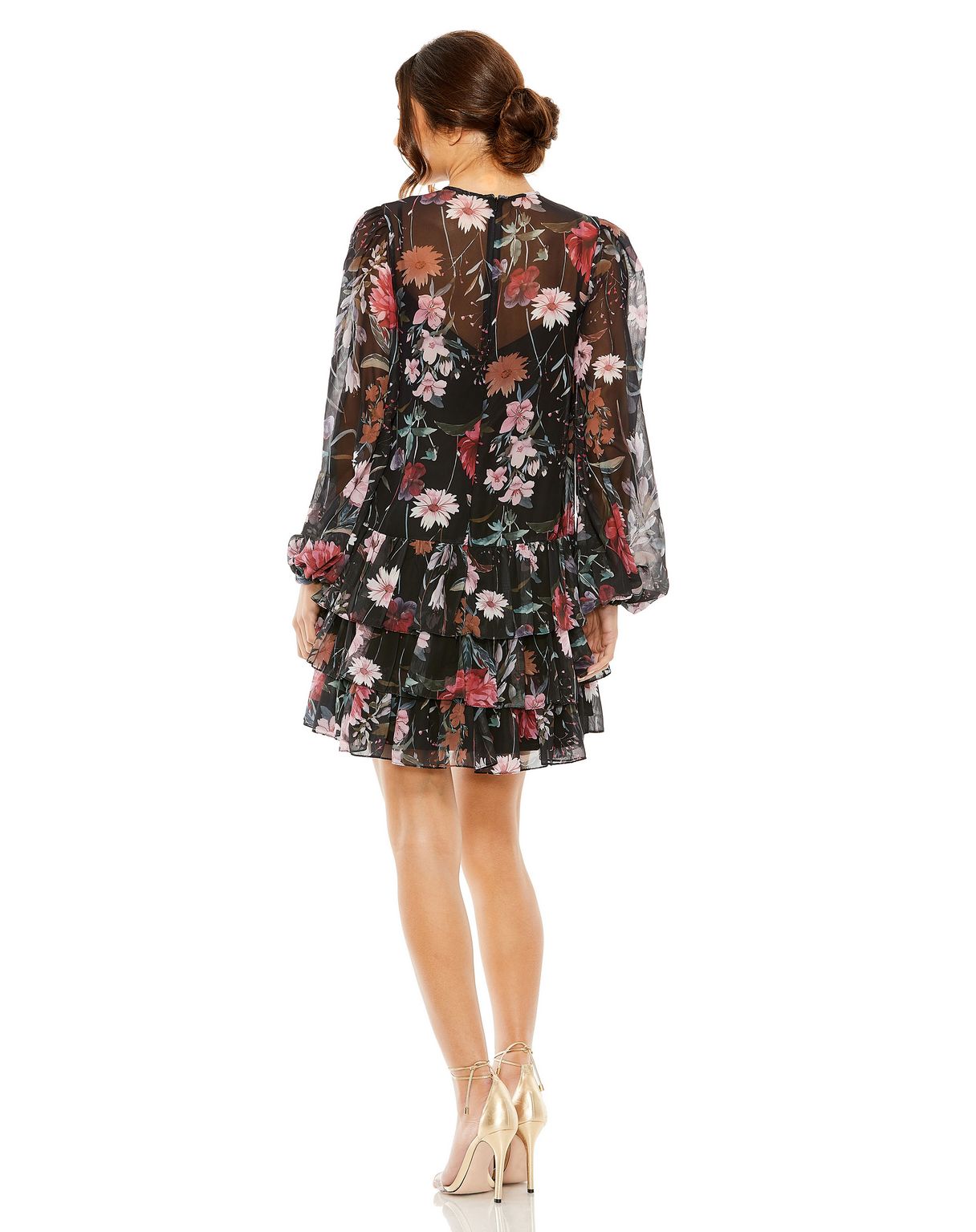 Mac Duggal 55075 Short Floral Print Long Sleeve Cocktail Dress