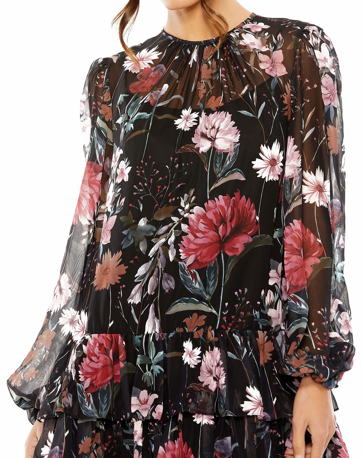 Mac Duggal 55075 Short Floral Print Long Sleeve Cocktail Dress