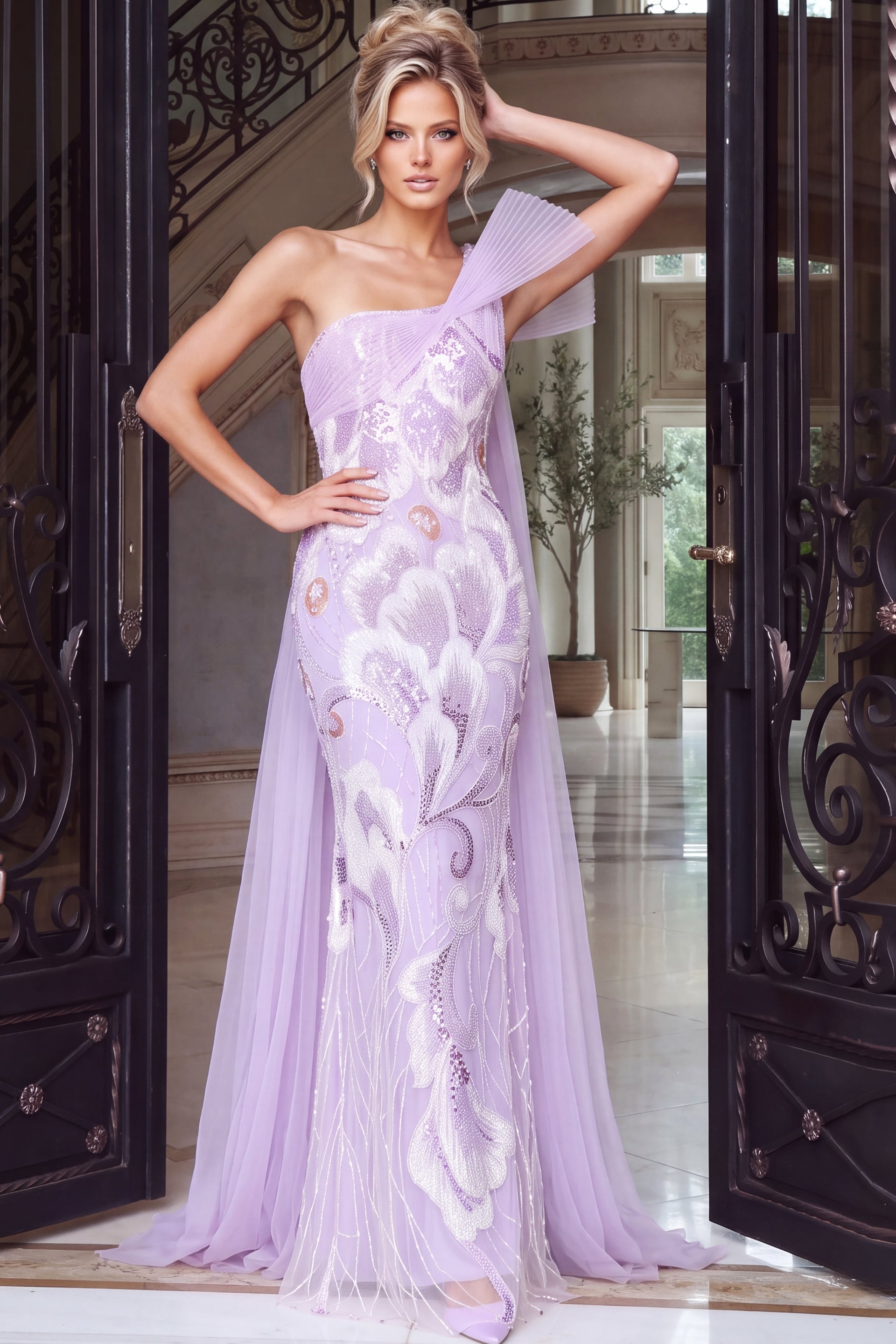 One-Shoulder Floor-Length Tulle Evening Mermaid Jovani 55109