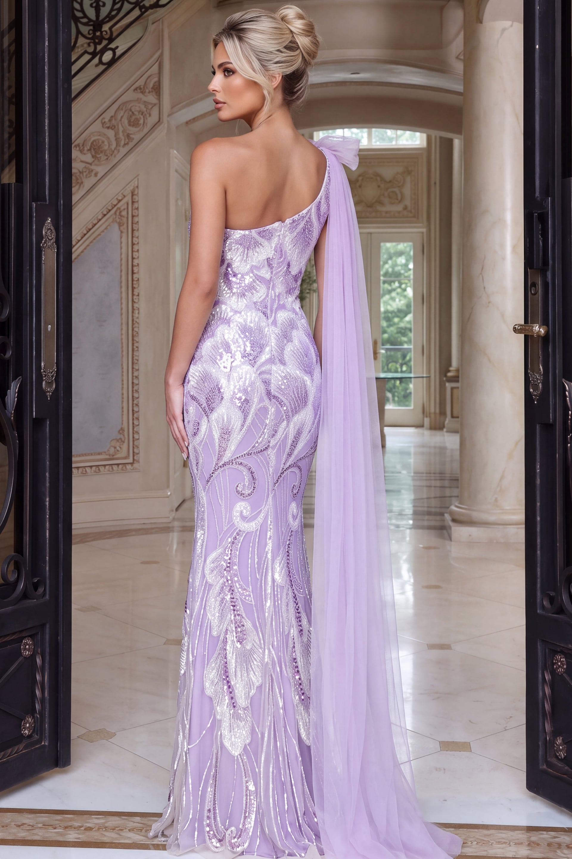 One-Shoulder Floor-Length Tulle Evening Mermaid Jovani 55109