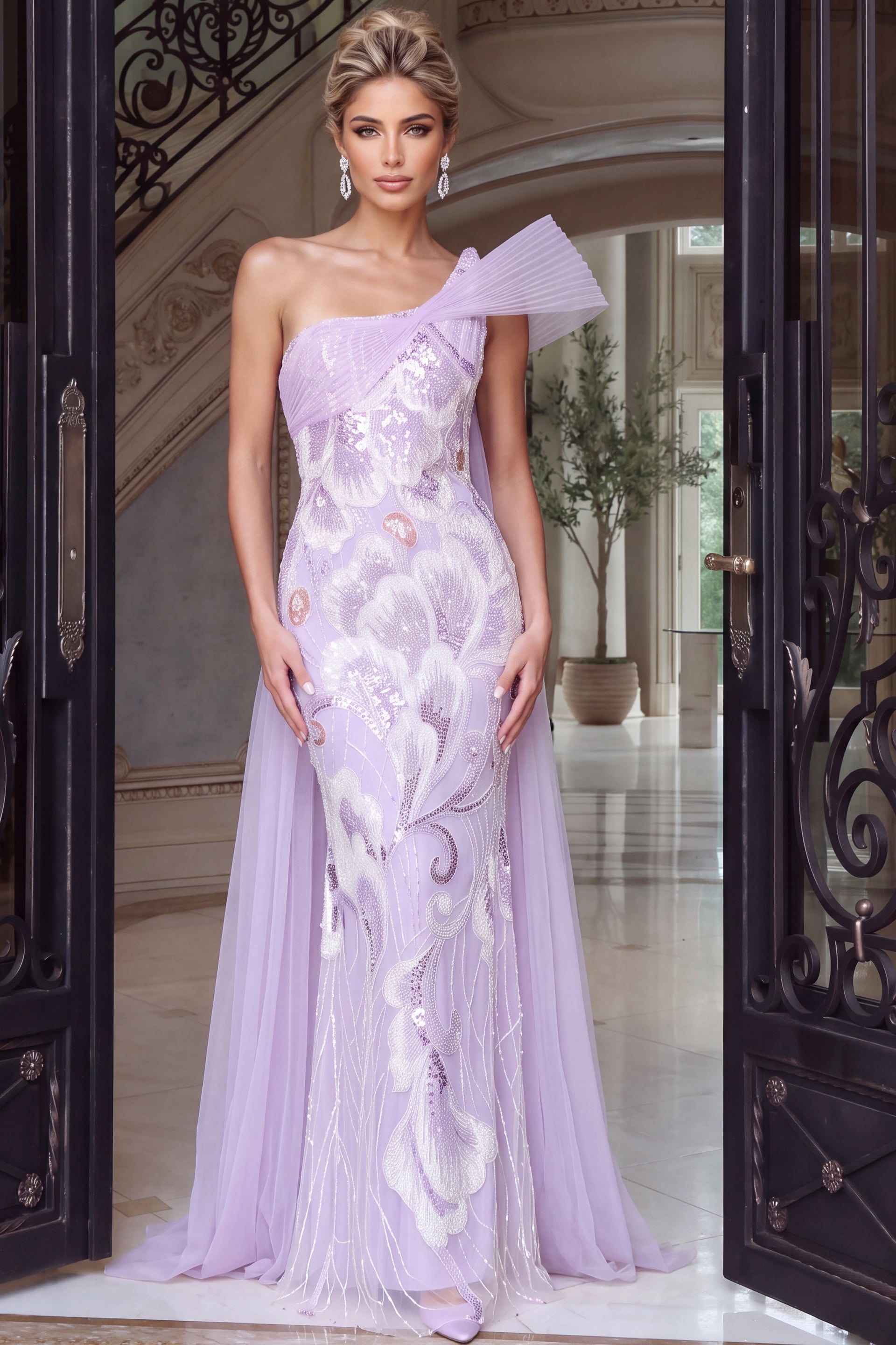 One-Shoulder Floor-Length Tulle Evening Mermaid Jovani 55109